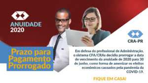 Read more about the article ANUIDADE 2020: prazo para pagamento é prorrogado